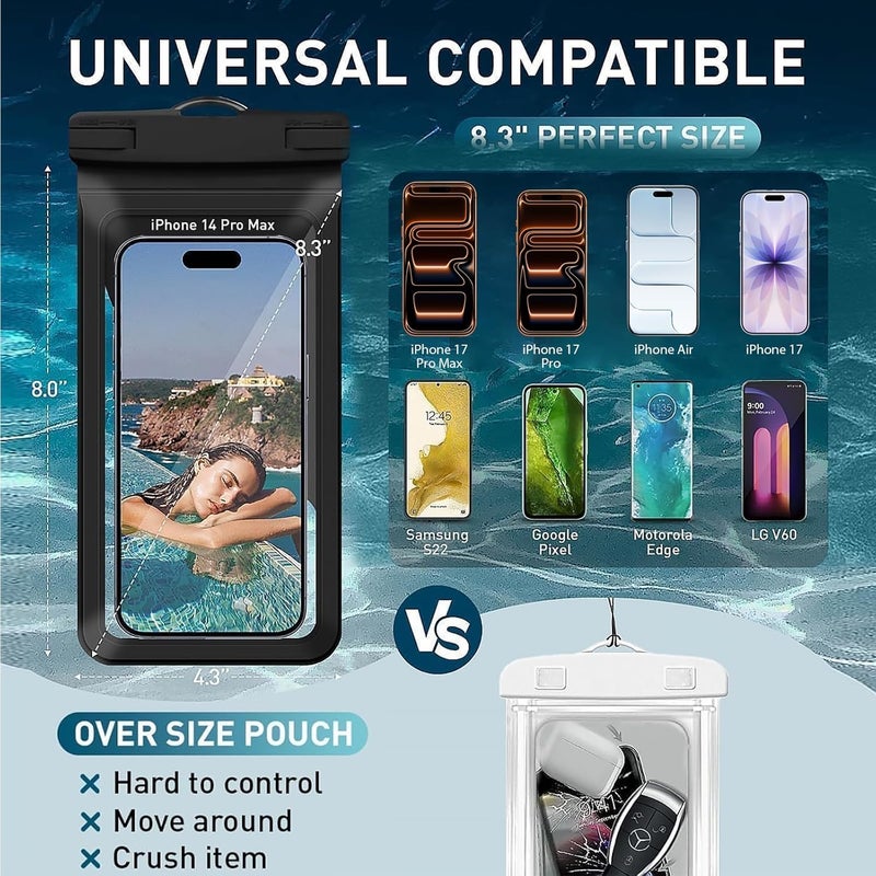 Vsagier Waterproof Phone Case, with Inside Card Bag, Waterproof Phone Pouch for iPhone, Cell Phone Dry Bag for Cruise Travel Vacation Accessories Large Phone Holder, 2 Pack-Black - Image 2